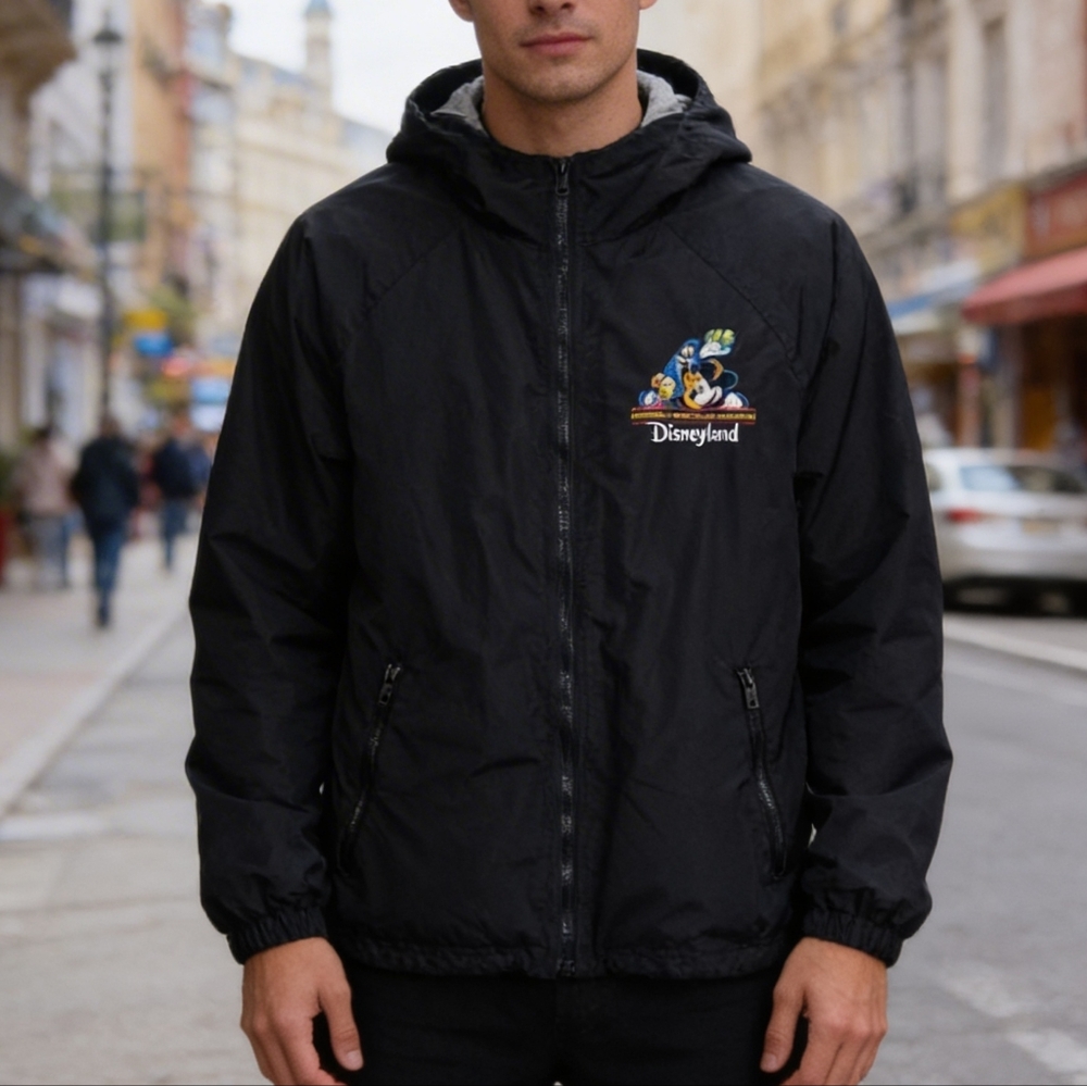 Disney Black Zip Up Jacket Size S MickeyMouse Disneyland Lightweight Windbreaker